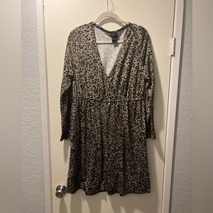 Long Sleeved Leopard Print Wrap Desss